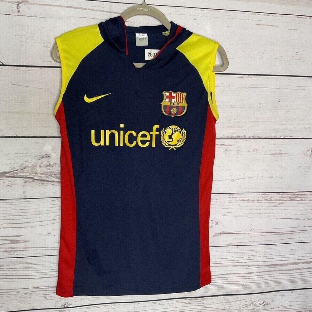 Nike Dri Fit Team FCB Barcelona Unicef Sleeveless Hooded Soccer Jersey Youth 2XL